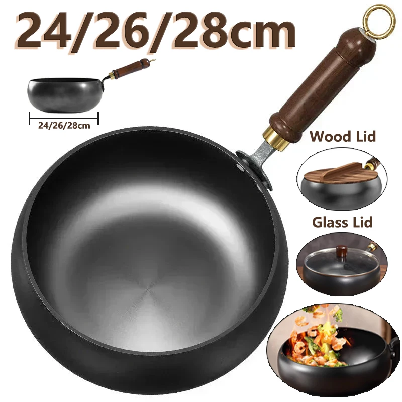 

Универсальная сковорода с антипригарным покрытием 24/26/28 см, глубокая железная кастрюля с деревянной/стеклянной крышкой, газовая индукционная плита, сковороды с большим животом