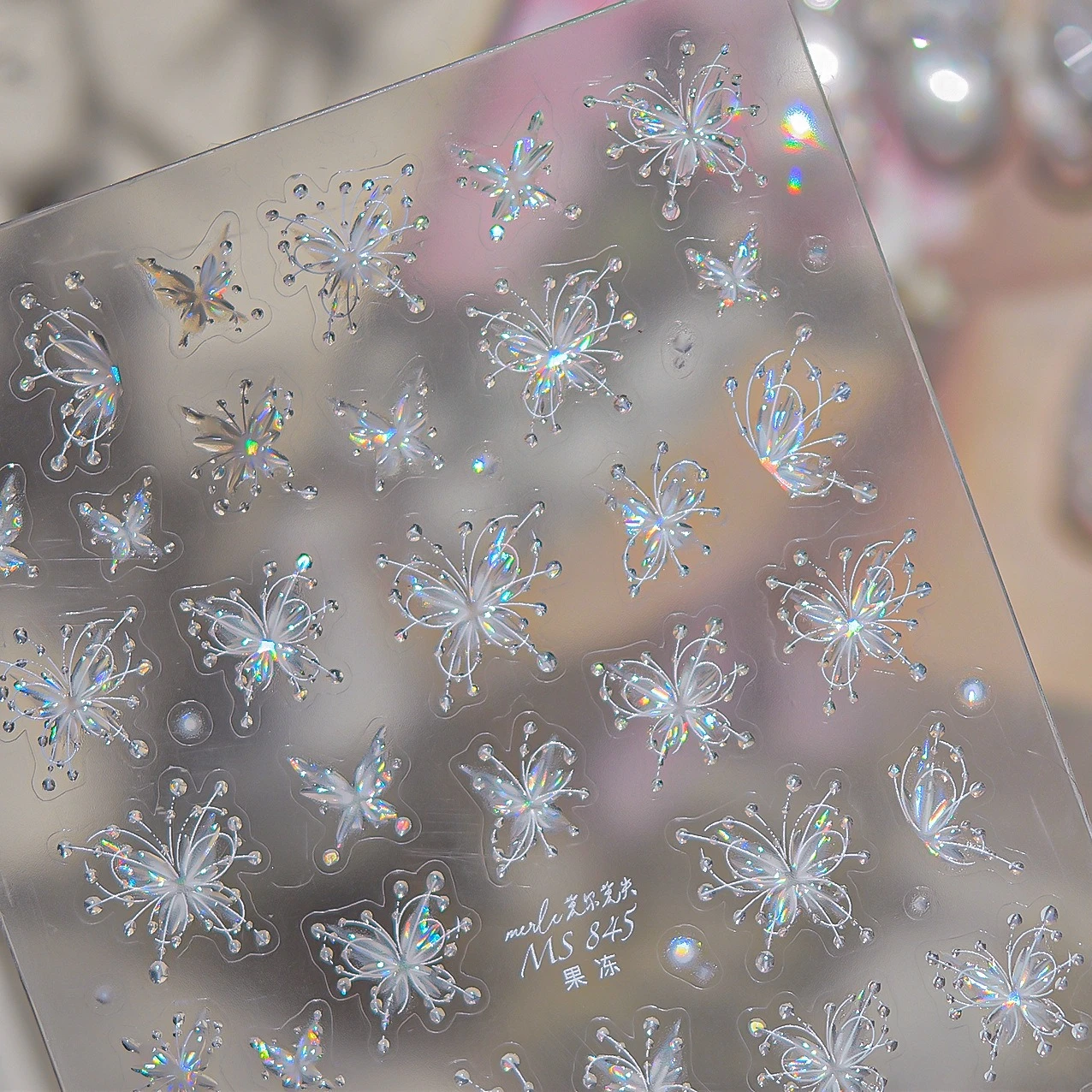 젤리 섬세한 나비 귀여운 별 몽환적인 라인 물방울 핑크 화이트 라이트 럭셔리 셀프 접착 네일 아트 스티커 매니큐어 데칼