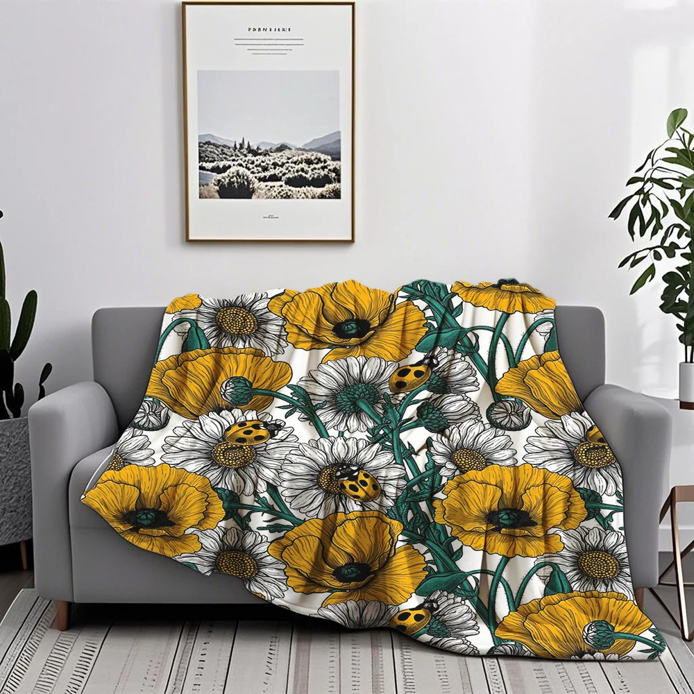 Winter/Summer Bohemian Flannel Blankets The Meadow In Yellow Throw Hospitality Bedding Moisture-Wicking Blanket For Students
