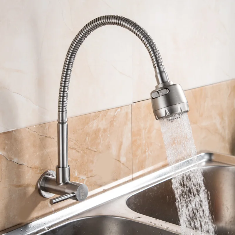 

Wall-mounted Kitchen Single Cold Water Faucet 2 Water Modes Single Handle