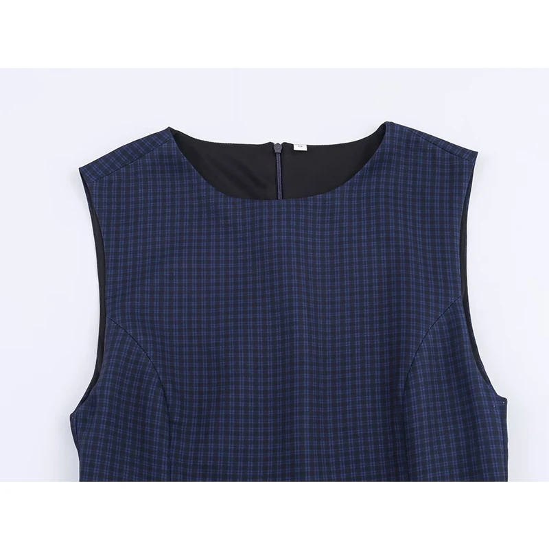 Vestido curto feminino moda xadrez impressão em camadas decoração o pescoço sem mangas vestidos femininos elegantes vestidos de festa