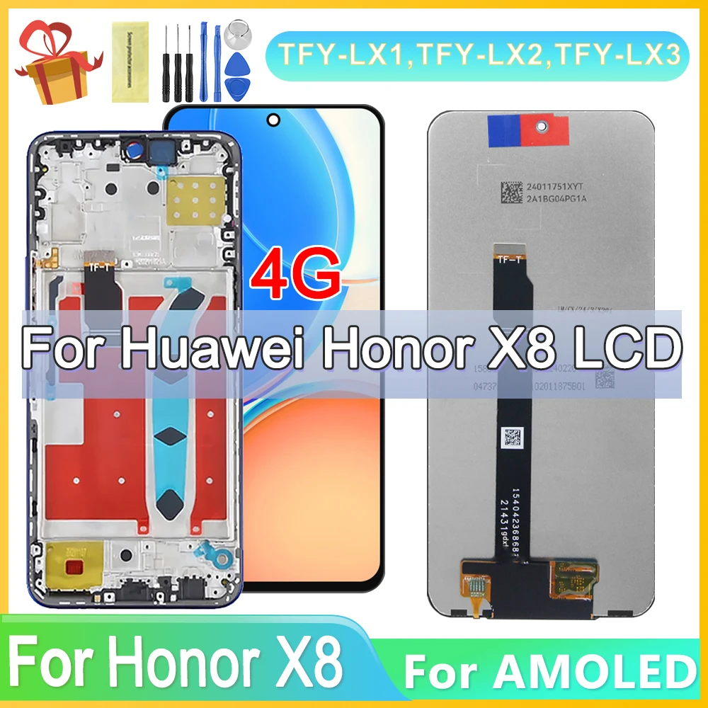 

6.7'' For Honor X8 4G LCD Display Touch Screen Digitizer Assembly For Honor X8 2022 TFY LX1 LX2 LX3 Display With Frame