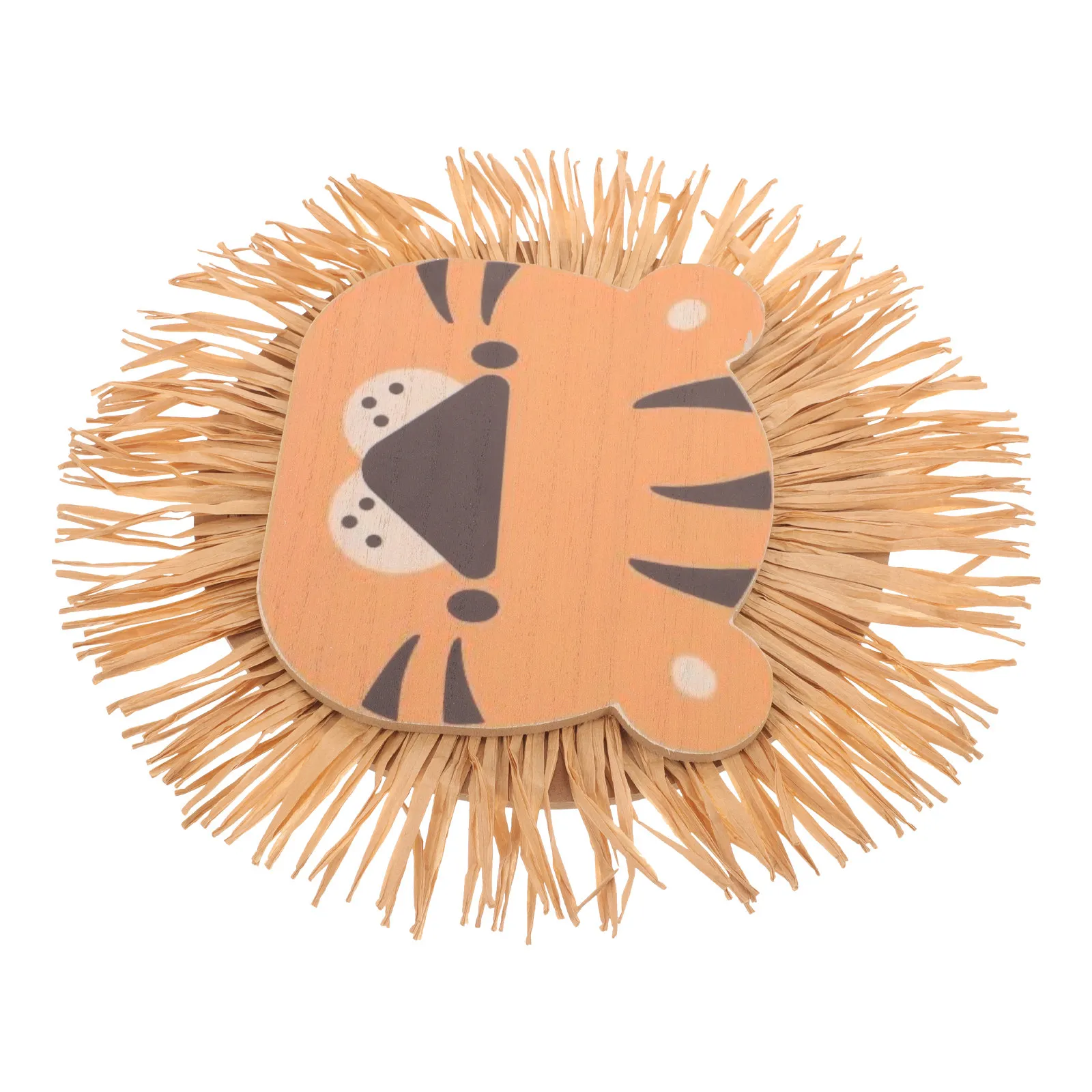 Raffia Woven Lion Head Wall Decor Pendant Cartoon Style Natural Fiber Home Wall Ornament for Living Room Bedroom Nursery Cafe