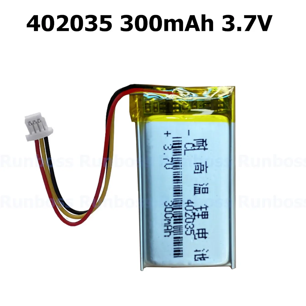 2 unidades 3,7 V 300 mAh 402035   Bateria de polímero de lítio com JST 1.0mm 3 pinos para GPS portátil Mp3 bluetooth Xiaomi Yi câmera de painel inteligente