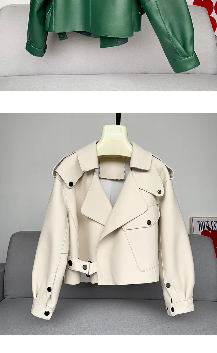 Genuine Sheepskin Leather Biker Jacket - Womens Winter Spring Coat