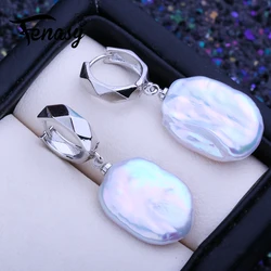 FENASY Natural Freshwater Big Baroque Pearl Drop Earrings For Women Silver And Gold Color Fashion Wedding Jewelry Birthday Gift