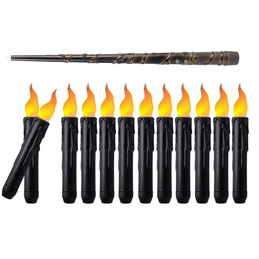 12/20Pcs Black Flameless Taper Candles Battery Operated Black Short Flameless Taper Candles Flickering for Party Halloween Decor