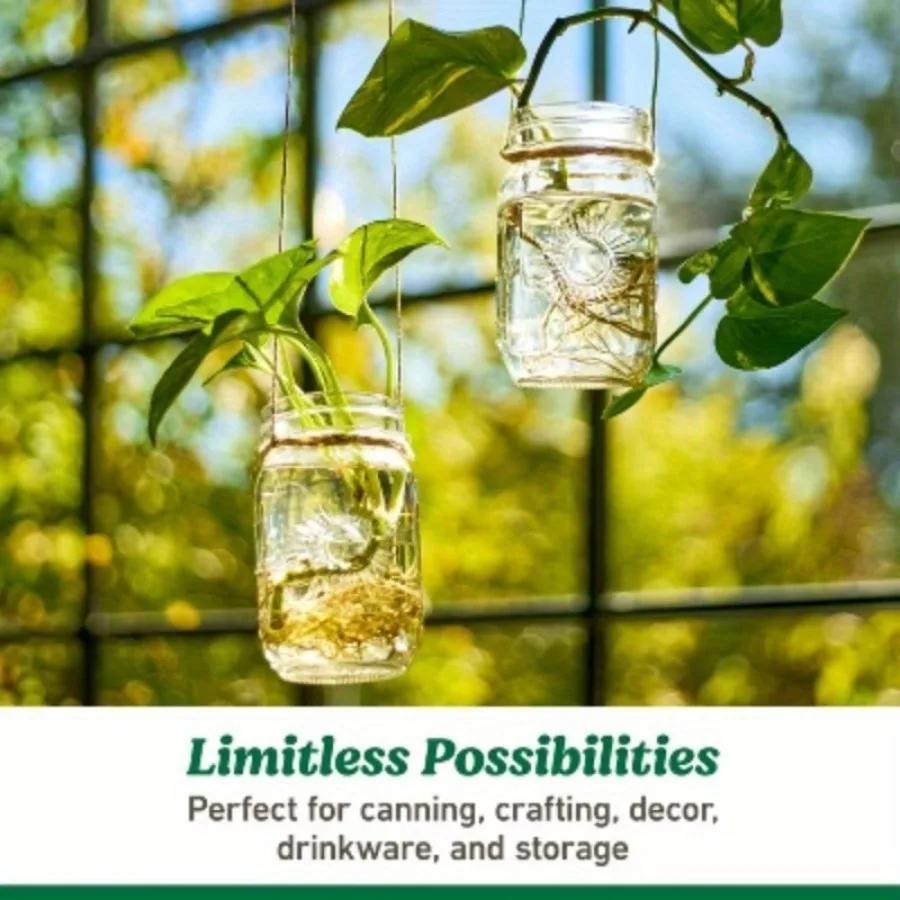 Barattolo di vetro a bocca normale da 16 once, confezione da 4 pezzi, con fascia e coperchio Sunshine