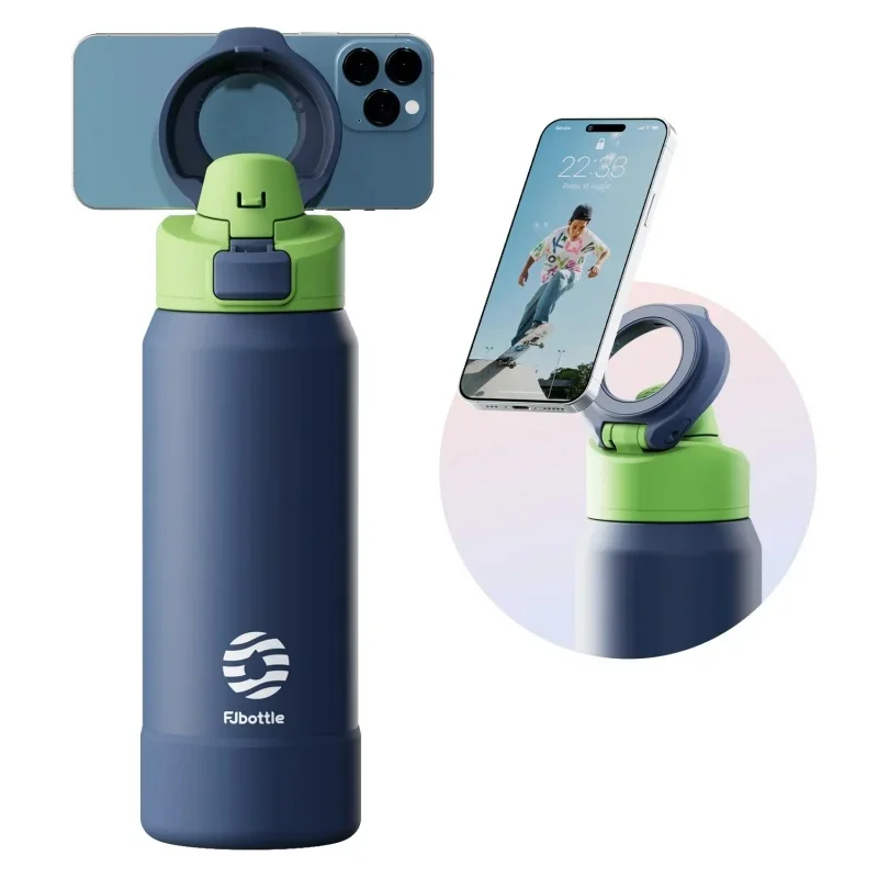 Fjbottle 710/950ML Stainless Steel Sports Water Bottle with Magnetic Phone Holder Bouncing Cover Insulation Cup Magnetic Thermos