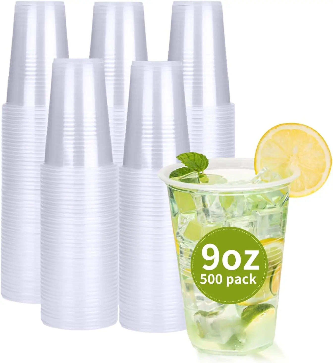 

500 Pack 9 oz Plastic Cups, Clear Disposable Plastic Cups Bulk, Cold Drinking Party Cup, Transparent for Wedding, Thanks