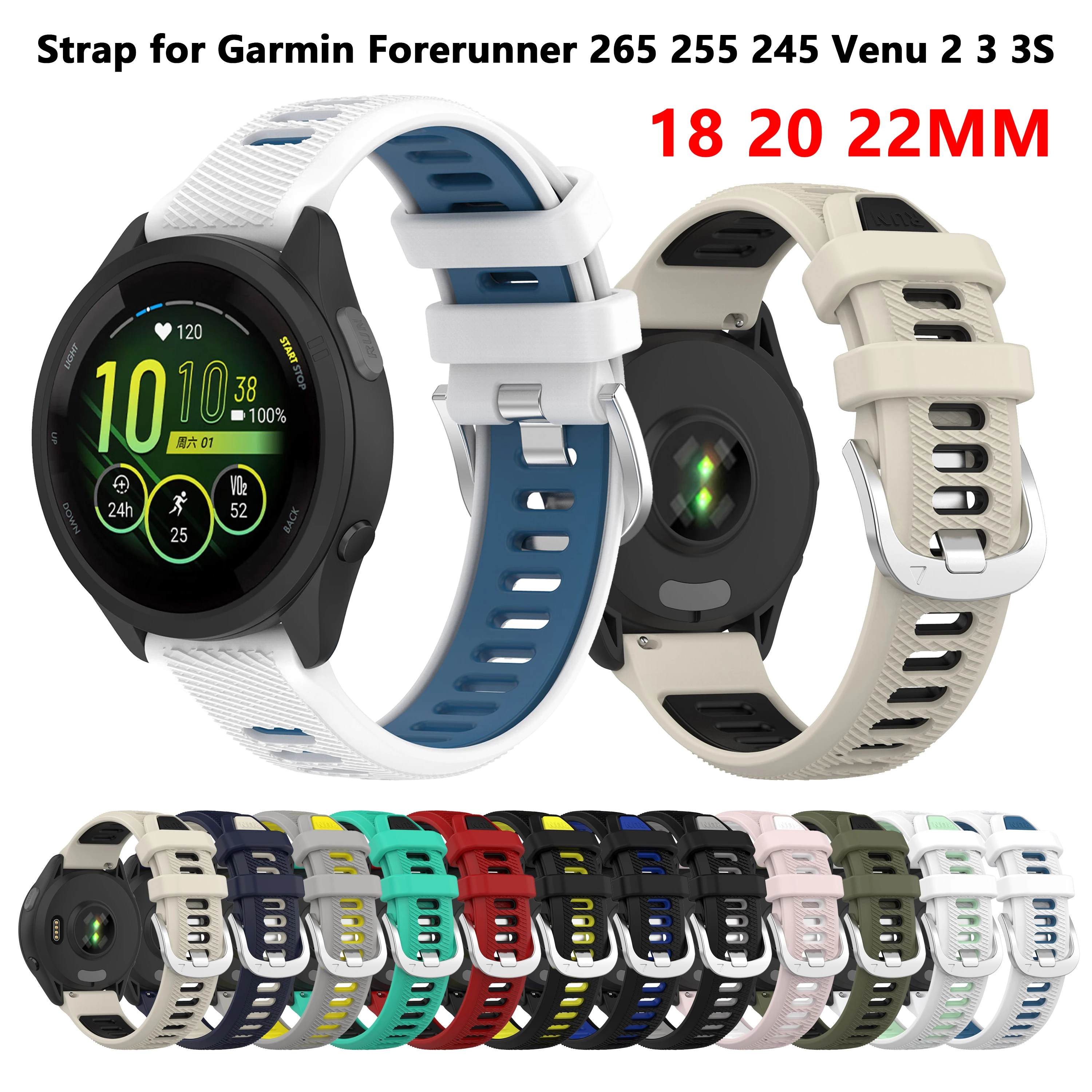 

20 18 22MM Sport Strap for Garmin Forerunner 265 255 265s 245 645 158 55 Smartwatch band for Venu 3 2 2S SQ vivoactive 3 3S 4 4S