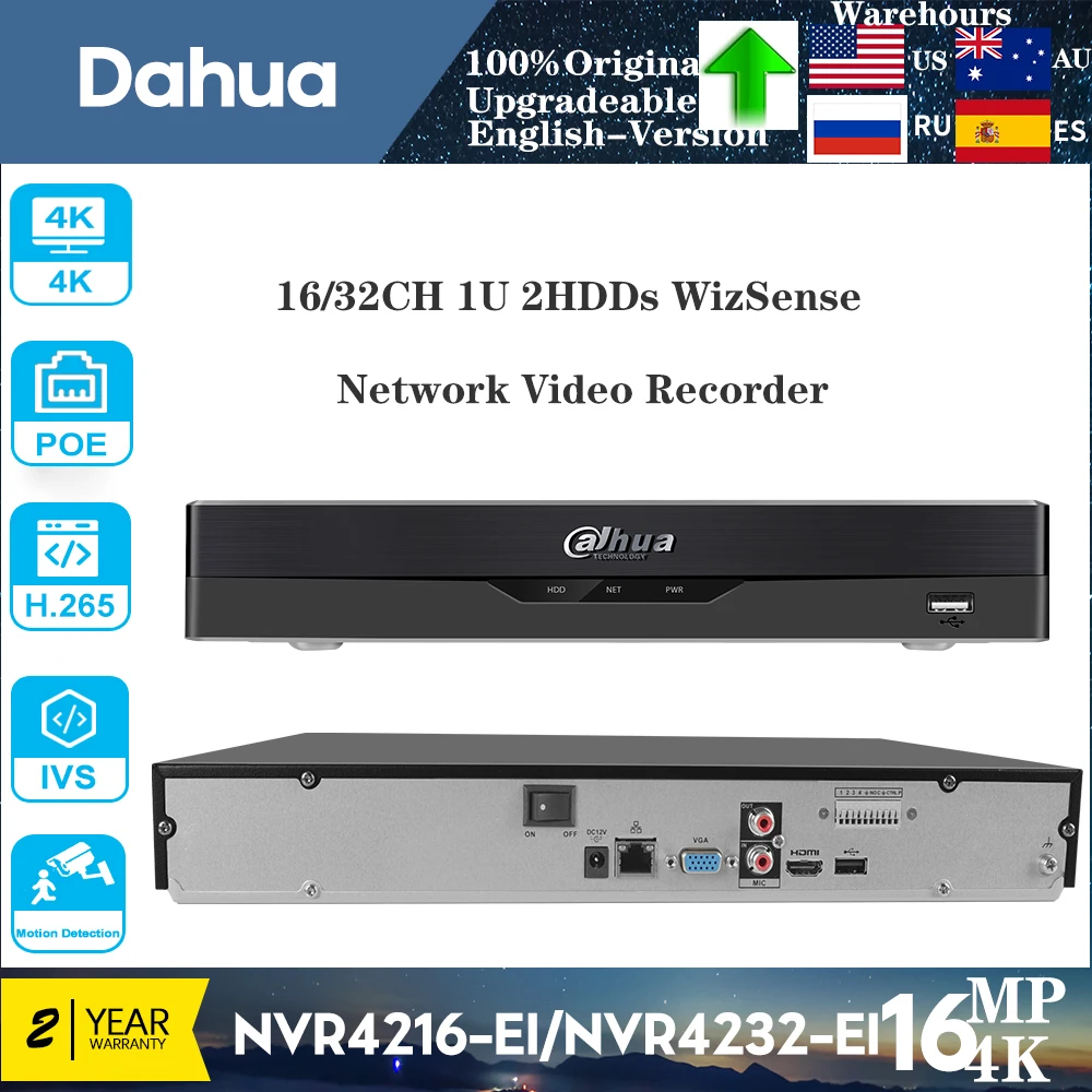 Dahua 16CH NVR4216-EI NVR 32CH NVR4216-E 1U 2HDD WizSense Network Video Recorder Face Detection Recognition Third-party Camera