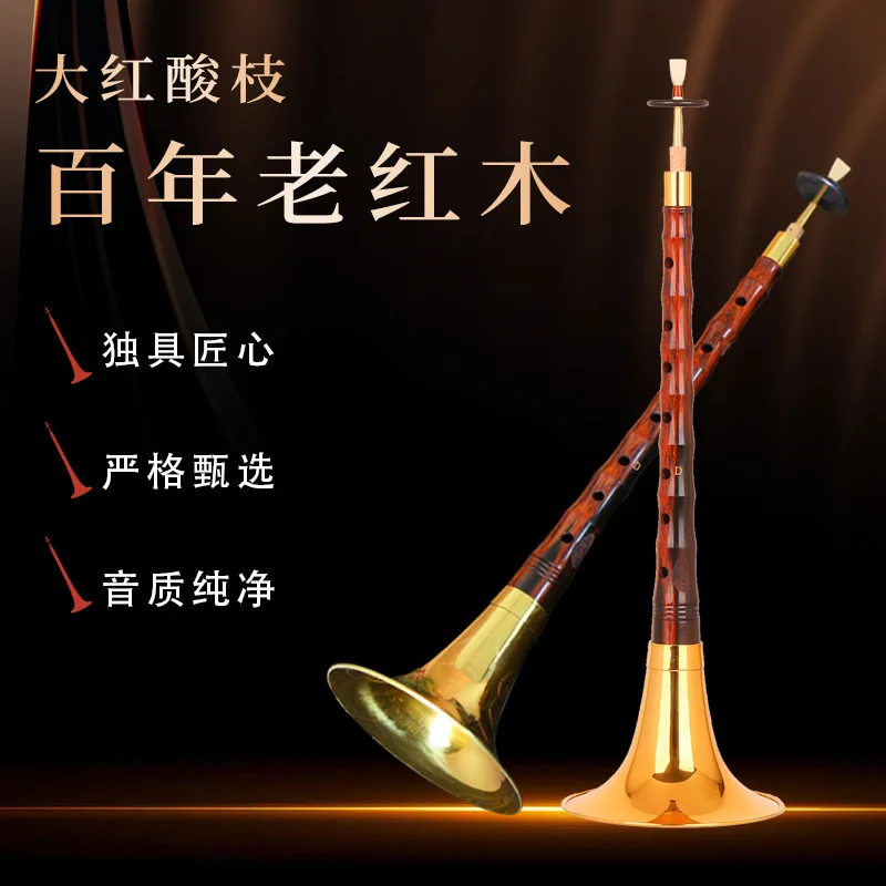 Professional D-Tone Suona Set, Red Sandalwood, Complete Instrument, 100-Year-Old Wood, Black and Red, Laotian Traditional Music