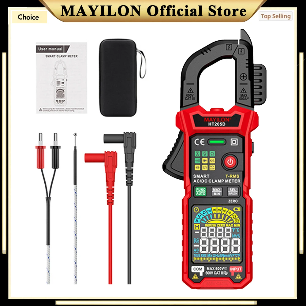 MAYILON HT205 Digital Clamp Meter Professional Multimeter Pliers Ammeter Voltmeter Hz Ohm Continuity LIVE NCV Multi Tester