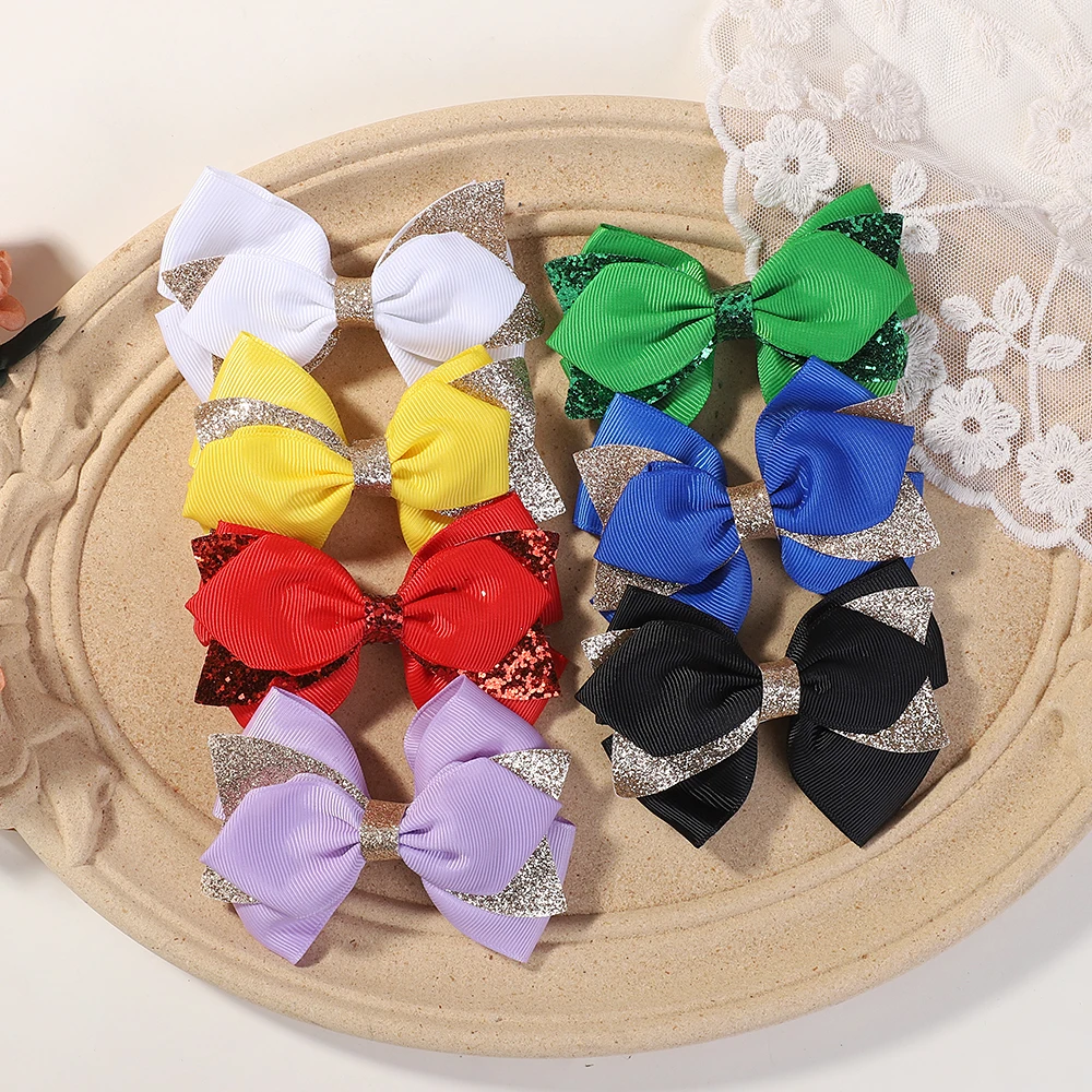 2 stks/set Glitter Grosgrain Lint Strikken Haar Clips voor Kinderen Meisjes Handgemaakte Haarspeld Haarspeldjes Hoofdtooi Haaraccessoires Groothandel