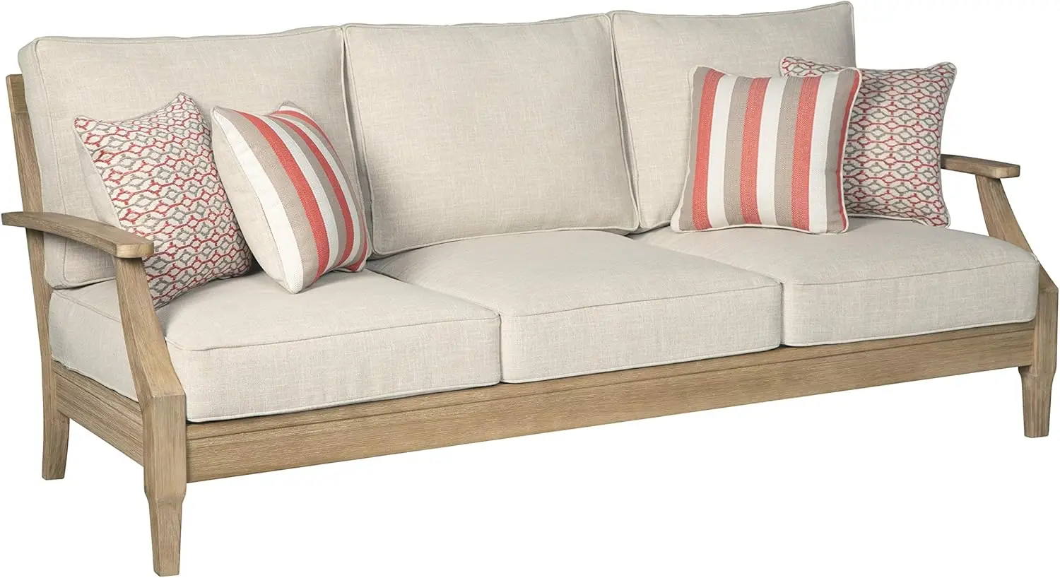 Coastal outdoor terrace eucalyptus sofa with cushion, beige