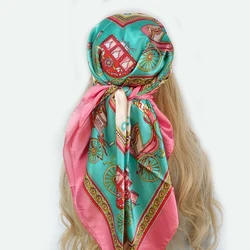 90*90cm luksusowa marka plac szalik moda plaża głowa kobiety Silk Wrap wiosna lato szal panie Foulard Bandanna tłumik hidżab