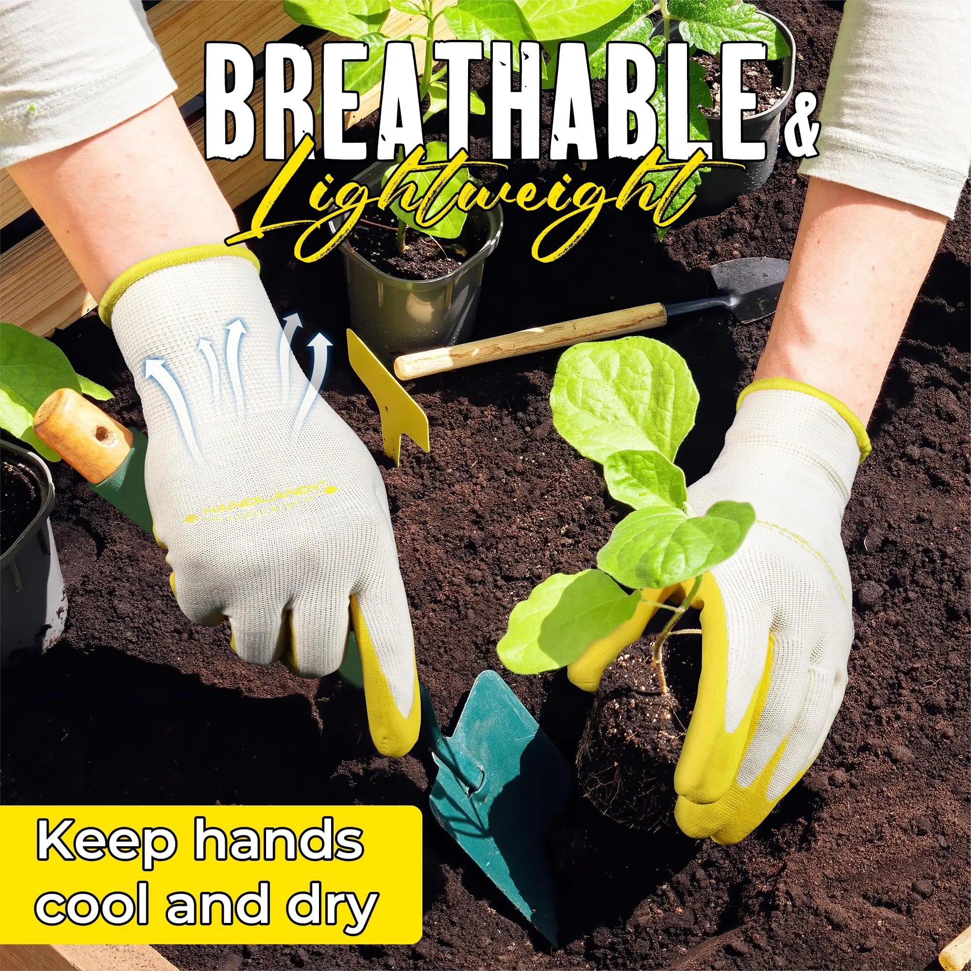 HANDLANDY Womens Gardening Gloves, 3 Pairs Breathable Nitrile Coated Yard Work Gloves, Best Gift for Daily Life Work