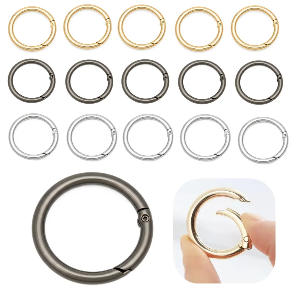5-50Pcs Alloy Round Ring Key Chains Spring Clasps Bag Hanger Hooks for Purse Bag Open Carabiner Buckles Connectors DIY Jewelry