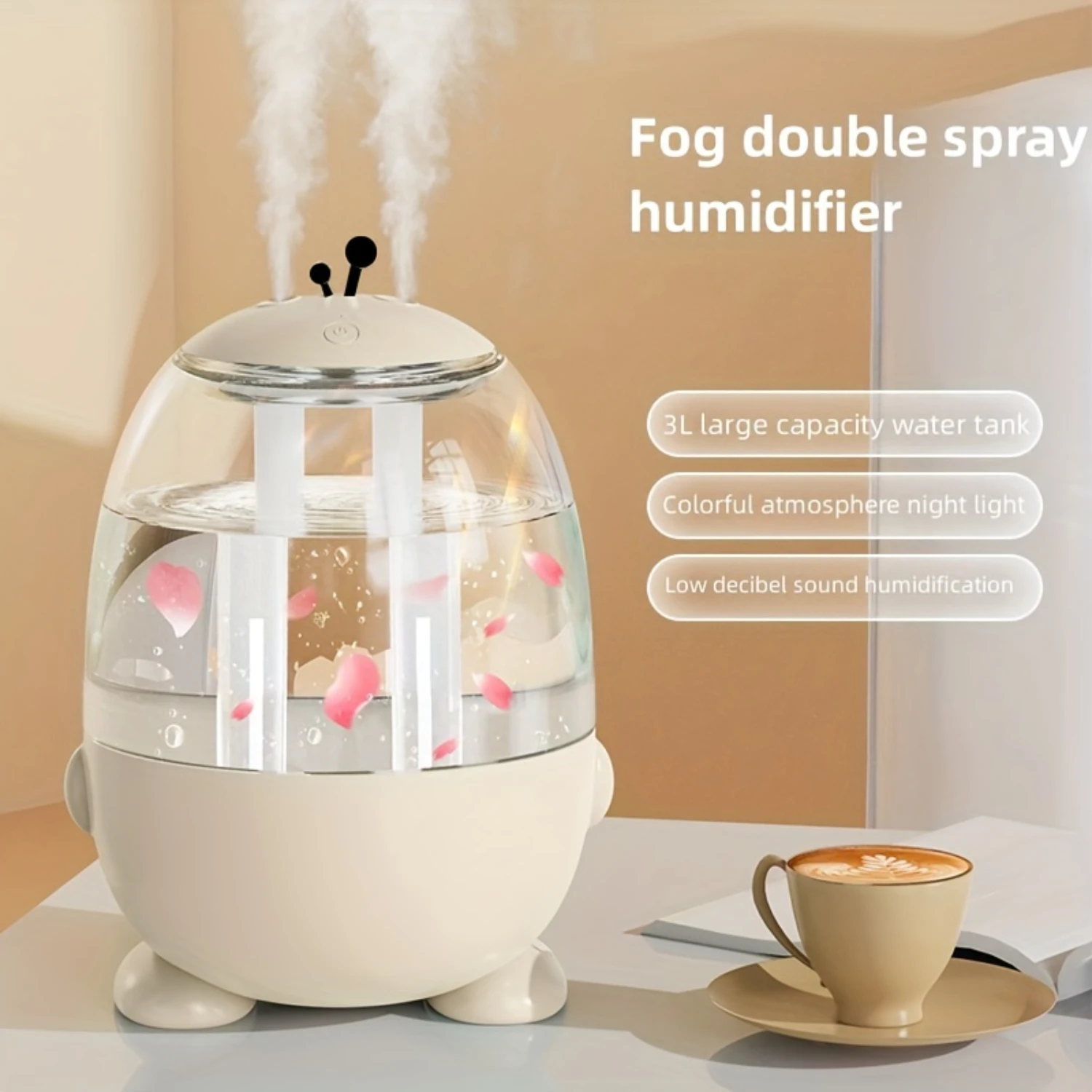 101.44oz Large Capacity Double Spray Penguin-Shaped Humidifier, Silent Air Humidifier For Bedroom Office Desktop, Intelligent Po