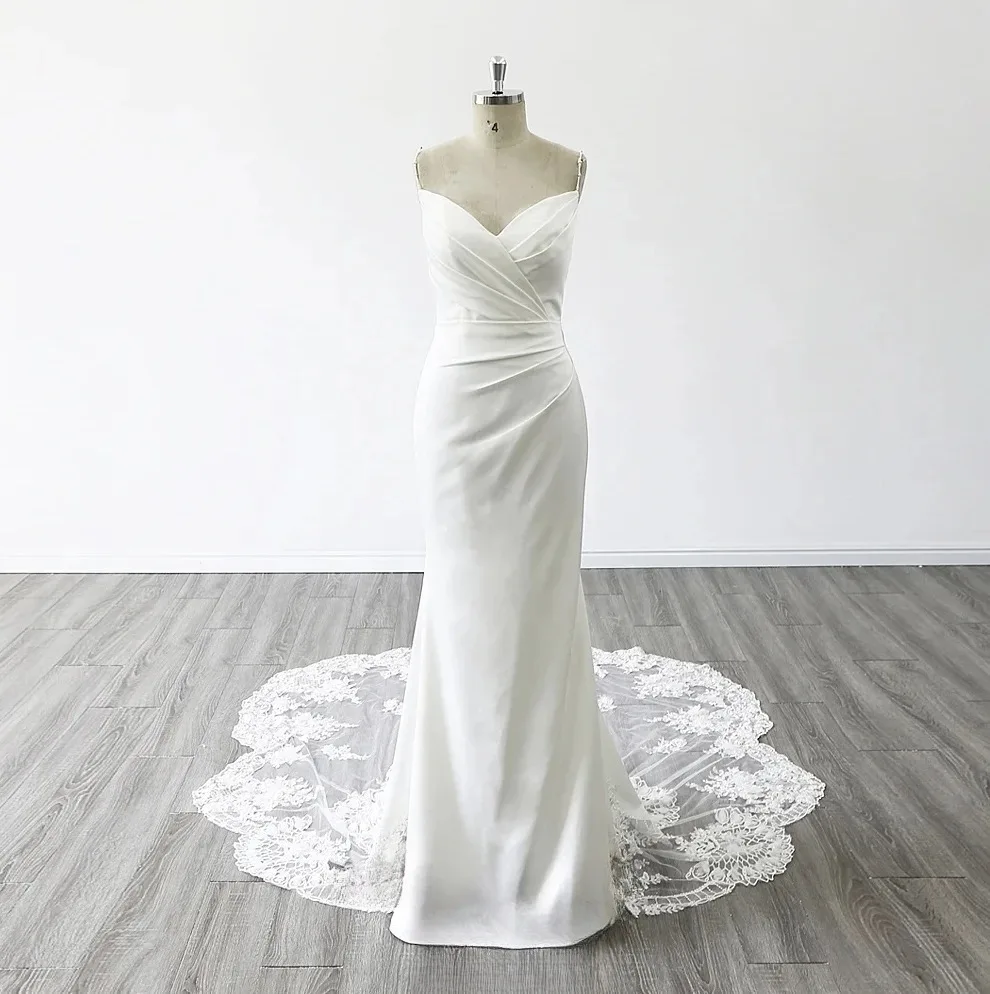Onelife Gorgeous Spaghetti Strpas V Neck Bridal gown Pleat 3D Flowers Mermaid Wedding Dress robe Customized vestidos de novia