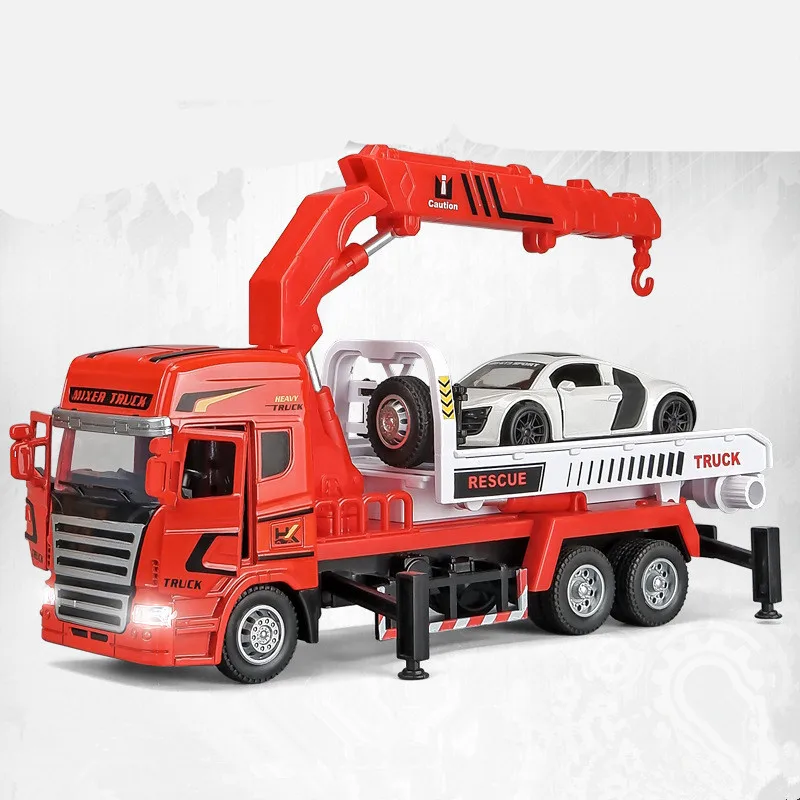 1: 32 alloy rescue trailer model,simulated sound and light,engineering transport vehicle toy,wholesale