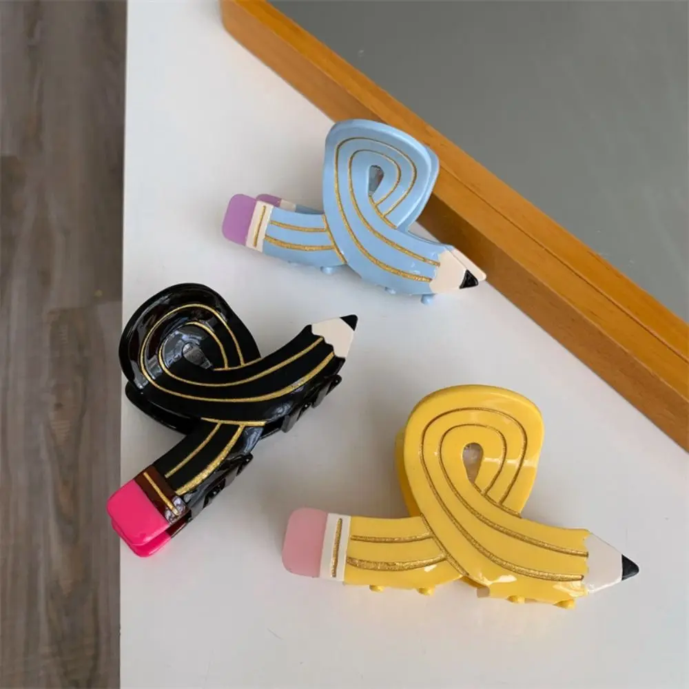 

Funny Y2k Pencil Shape Hair Claw Cross Middle Acetate Claw Clip Ponytail Holder Headdress Pen Shark Clip Student