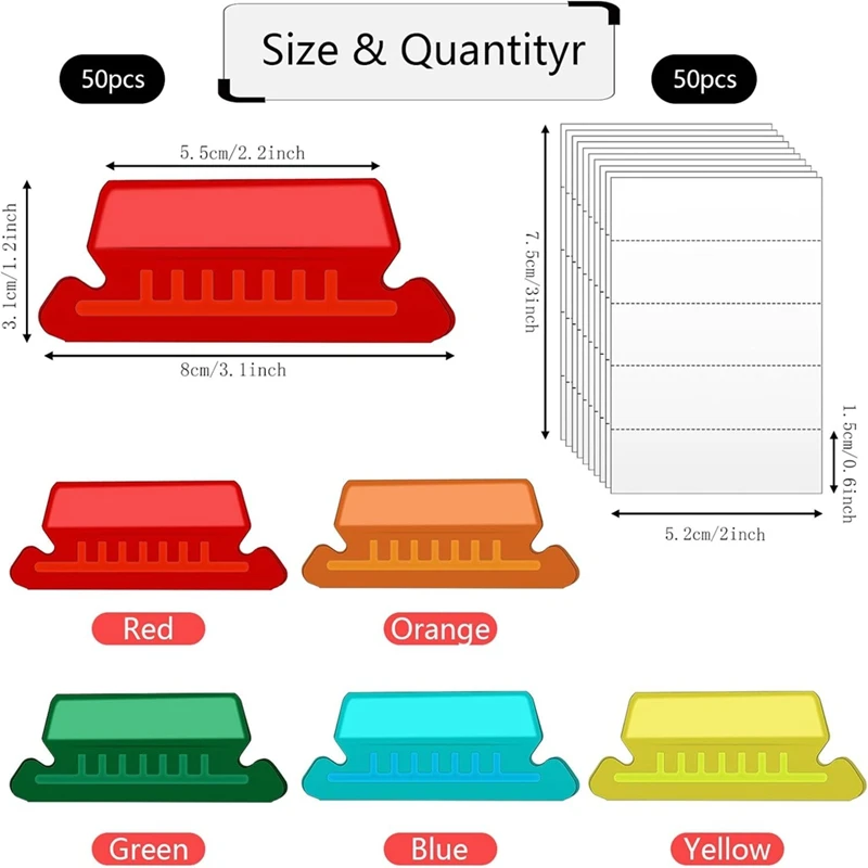 Hot-A39R-50 Pieces Hanging File Folder Labels With 50 Inserts, 2 Inch For Hanging File Folder Labels Hanging File Labels