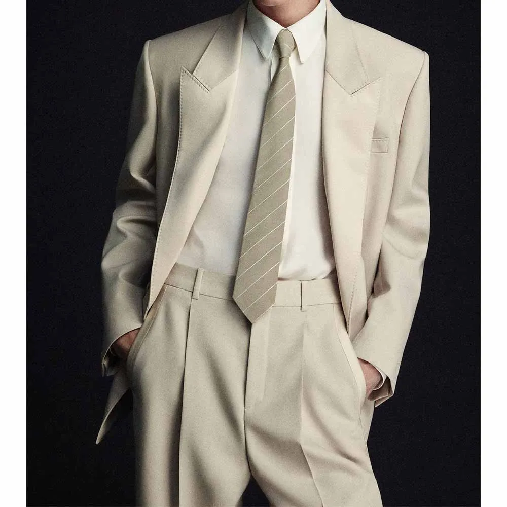 

Men's Suit Two-Piece Set Big Lapel Beige Double Breasted Slim Fit Comfortable Elegant Business Suit Casual Fashion Blazer