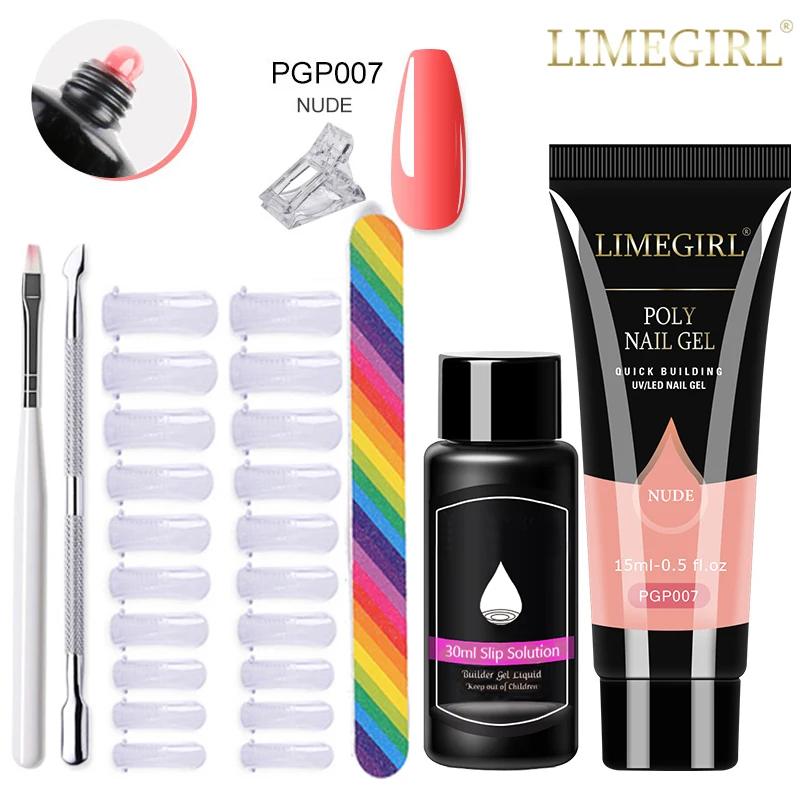 

Limegirl Poly Nail Gel 15ml Kit Glitter Decorations Extension Gel UV Nail Kit For Professional Nail Art Tools Manicures Set