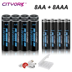 High capacity AA + AAA USB Rechargeable battery 1.5V AA 3000 mWh AAA 1200 mWh li-ion battery for Remote control wireless mouse