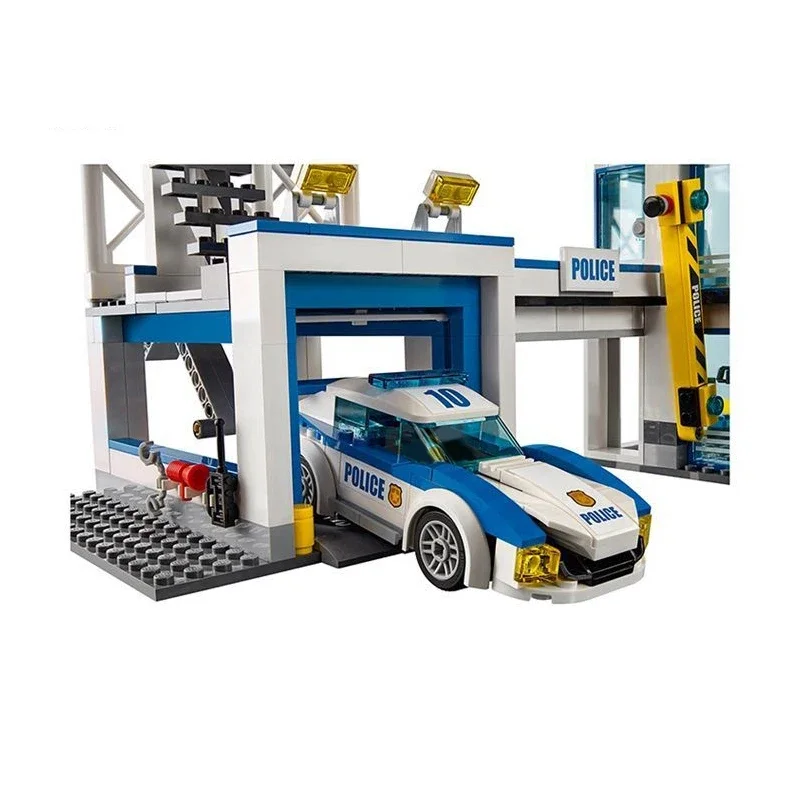 Décennie s de construction de poste de police de la ville pour enfants, jouets de garde, hélicoptère, voiture, figurines de prison SWAT, briques dos, cadeau pour garçon, 60141