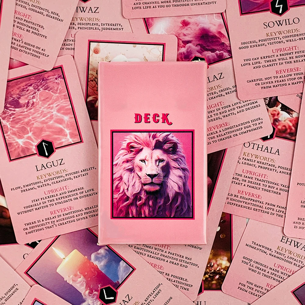 Pink Oracle Cards For Relationship Guidance & Divination - Elder Futhark Rune Meanings,Perfect For Collector & Gift Giving