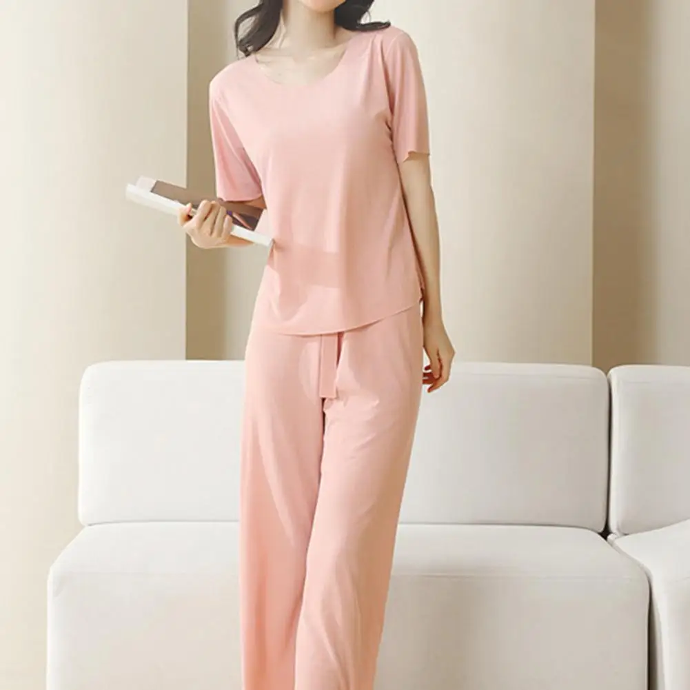 Women Loungewear Set Loose Pajamas Set Comfortable Thin Pajamas Pants Suit Women\'s Pajama Sets Ice Silk Soft Sleepwear Homewear