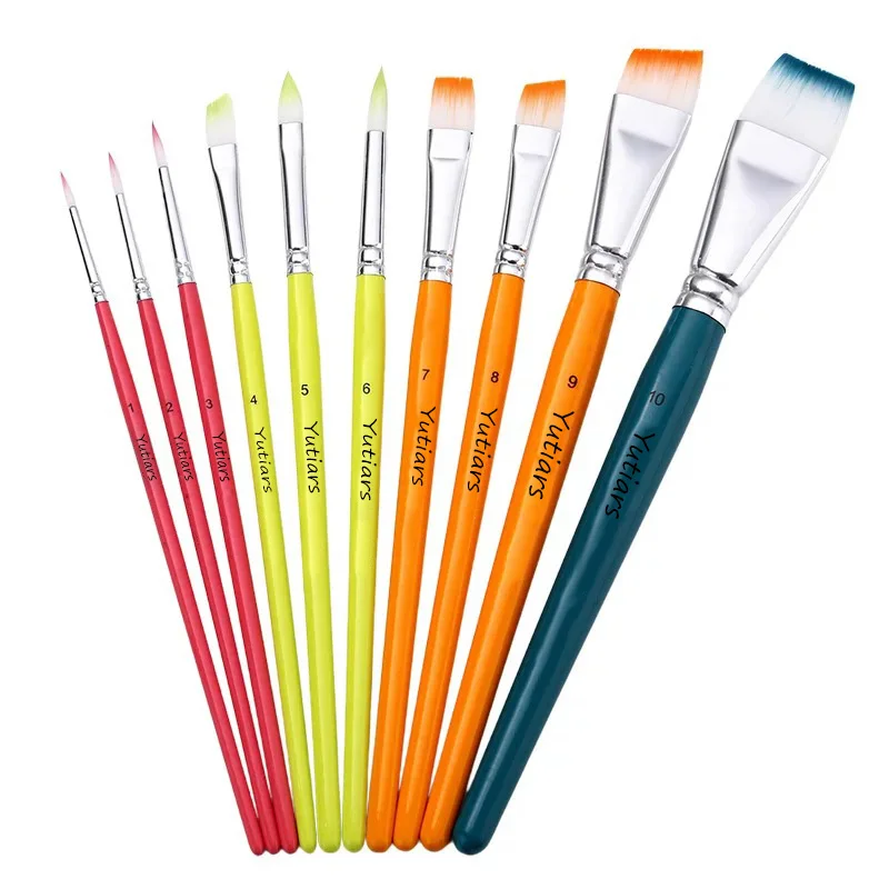 

10 Pcs/Set Flat Body Paint Brushes Set Multifunctional Nylon Hair Painting Brushes Artist Brushes Face Body Paint Brushes