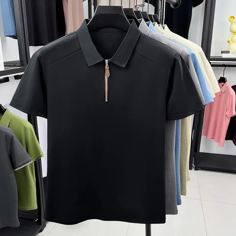 Mens Polo Shirt Half Zip Neck Short Sleeve Breathable Tops Casual Slim Fit Tees For Men Summer Daily Streetwear