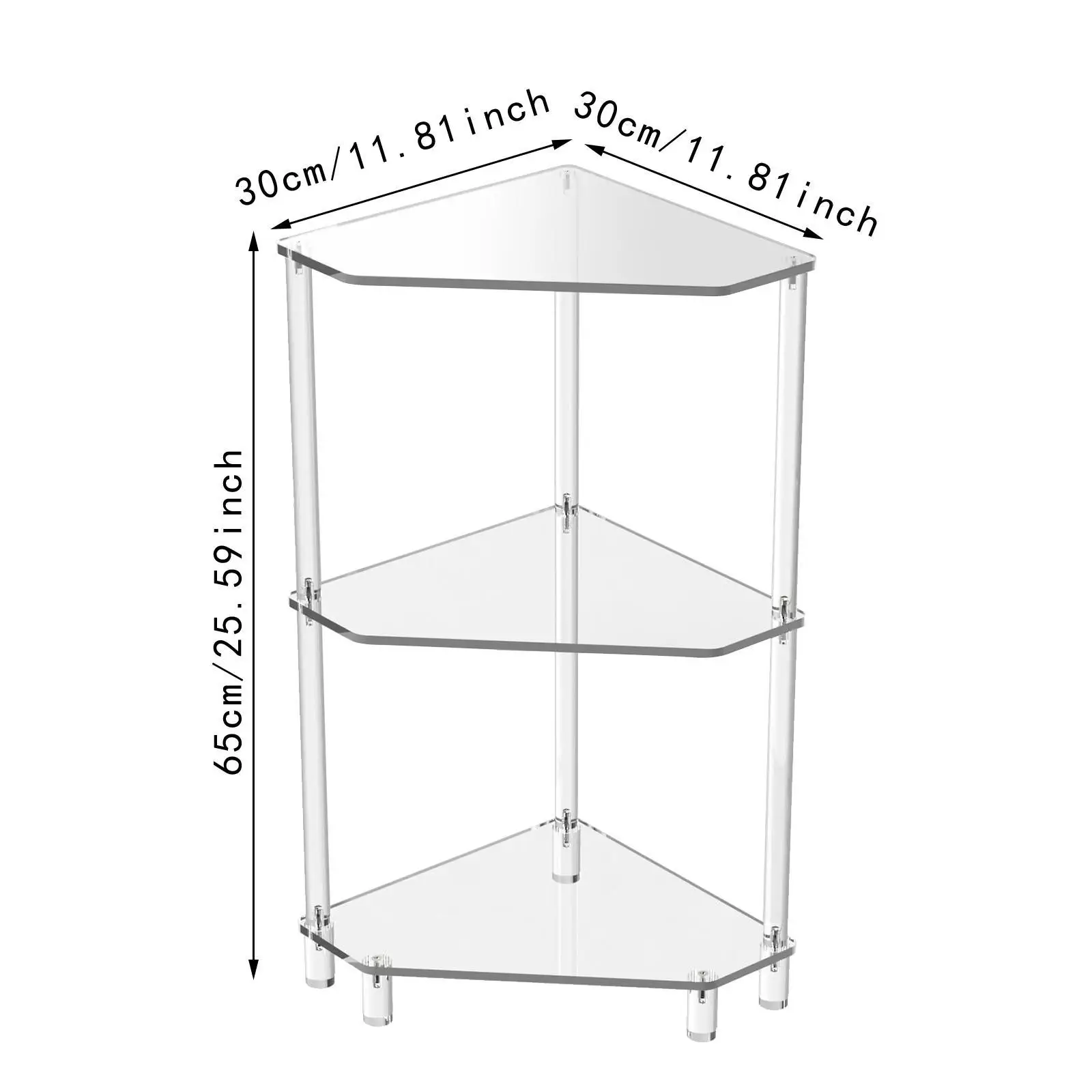 Three Tier Acrylic Corner Side Table Small Space Furniture Night Table for Home Decor Bedroom Apartment