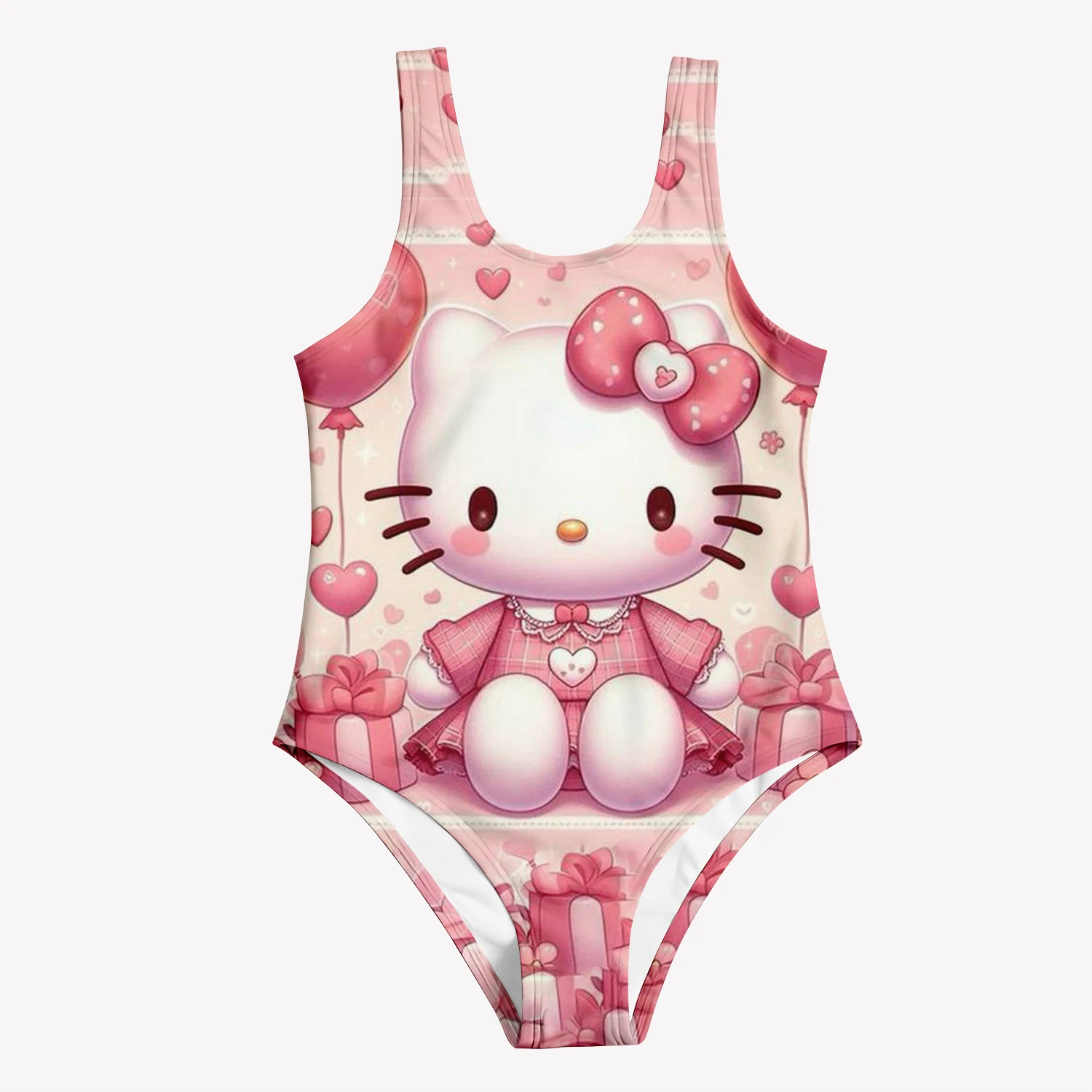 MINISO Summer Girls Swimsuit Children\'s Swimsuit 3D Printed Hello Kitty Cartoon Fashion Beach Skirt Holiday Children\'s Clothing