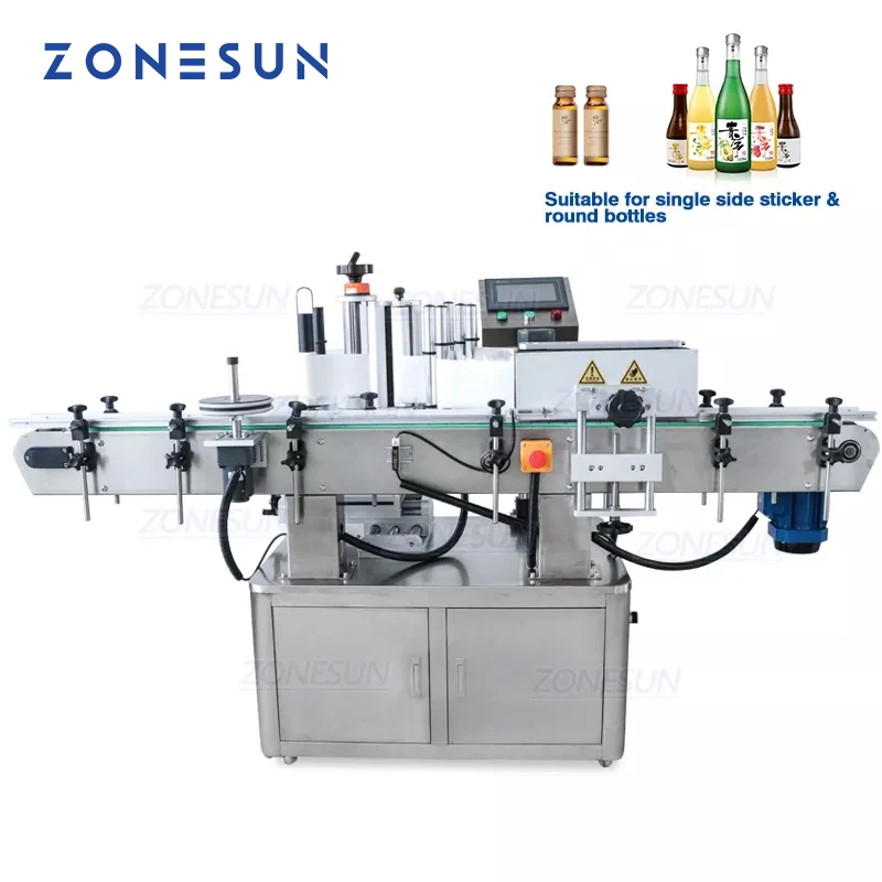 ZONESUN Vial Glass Jar Tabletop Can Sticker Wine Water Bottle Sleeve Automatic Round Bottle Labeling Machine For Round Bottles