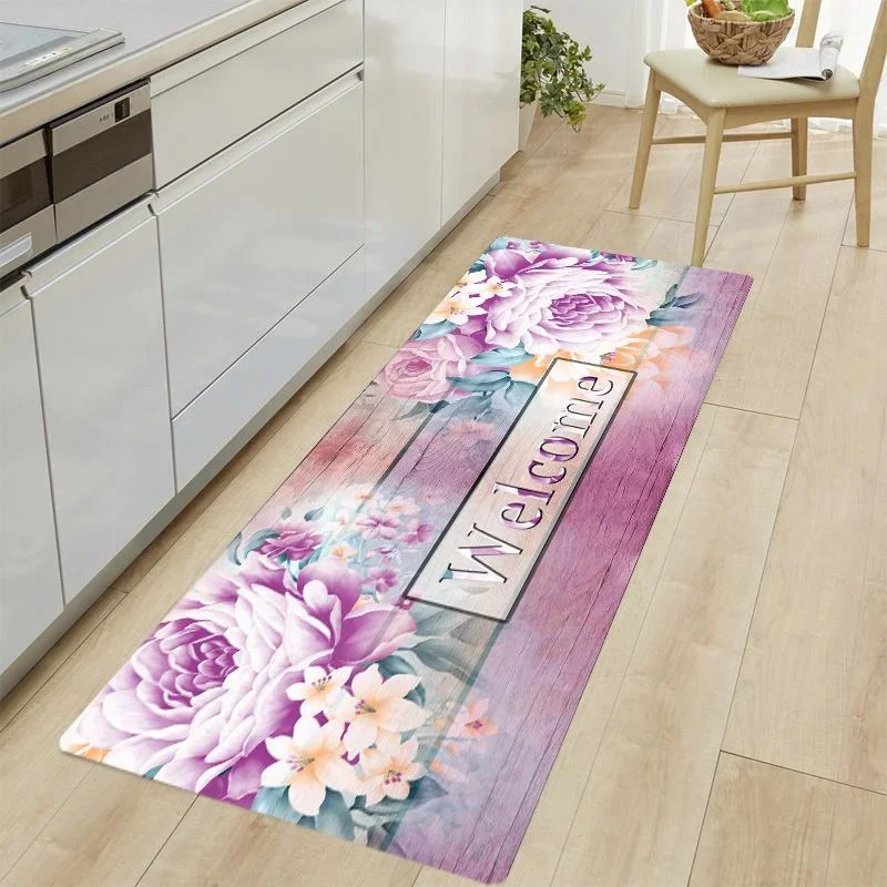 Wood Grain Flowers Kitchen Floor Mat Home Entrance Doormat Decoration Corridor Balcony Long Rugs Laundry Room Non-slip Mat