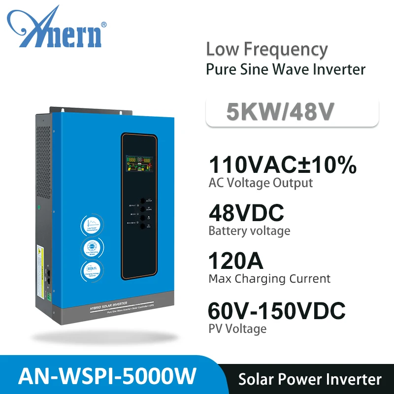 

Anern 5000W 3000W 48V 24V Solar Inverter Low Frequency with MPPT Controller 120A 60A Pure Sine Ware Output