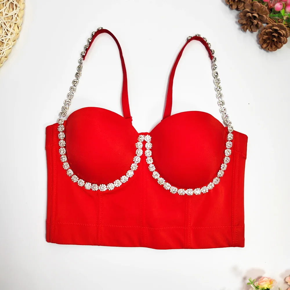 Unique Beading Design Rhinestone Women Corset Sexy Diamond Costume Bustier Girl Tank Top Lady Cropped Top Party Evening Wear