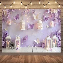 Multi functional purple butterfly and floral photography background cloth - suitable for brides' baptism, birthday parties, etc