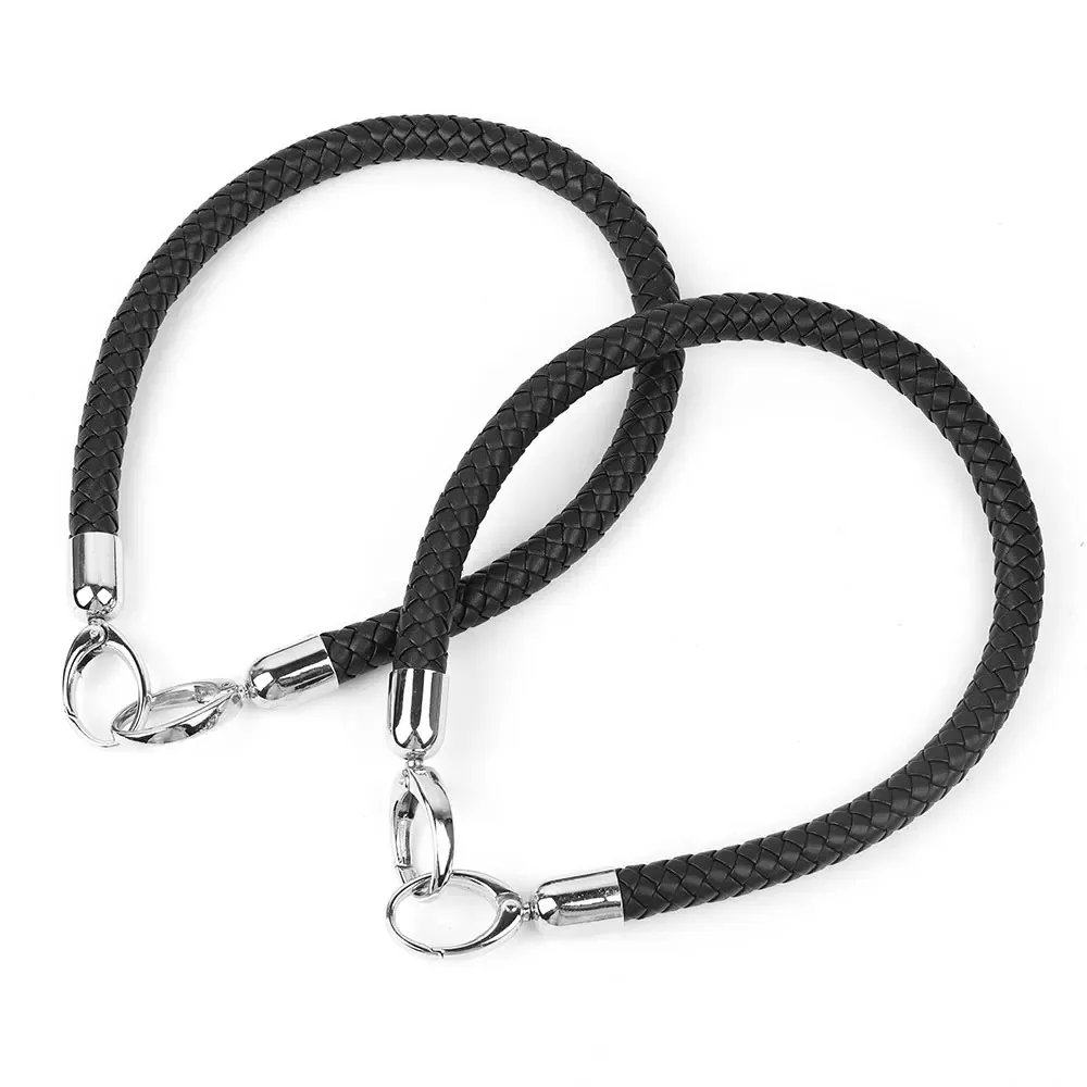 PU Leather Black Braided Rope Handles for Handbag Shoulder Bag Strap Handmade Bag DIY Accessories Silver Metal Hook Buckle 2Pcs