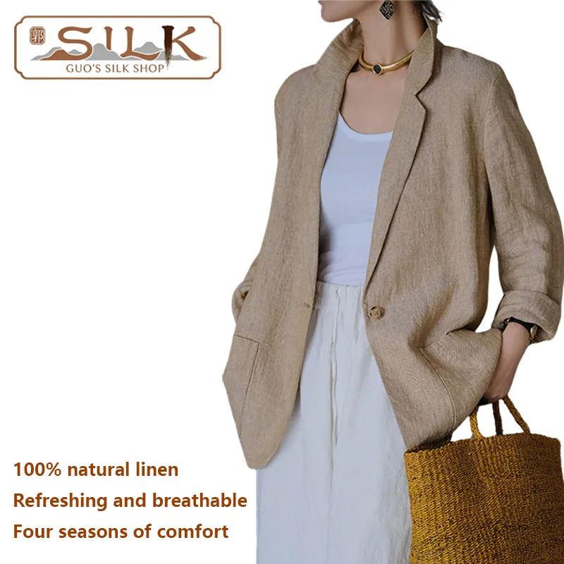 Natural Pure Linen Women's Suit Casual Lightweight Luxury Coat Spring/Summer Outdoor Simple Outfit Comfortable