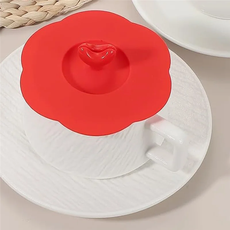 A76X-3Pcs Silicone Cup Covers, 4Inch Heart Universal Cup Lids Reusable Drinking Hot And Cold Beverages For Mugs Tea Cups