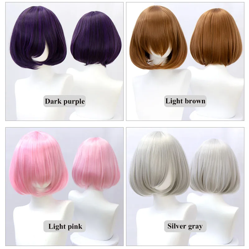 TALANG Synthetic Short Bob Straight Hair 35CM With Trimmable Bangs Lolita Ombre Pink Red Blue Purple Cosplay Wig For Women