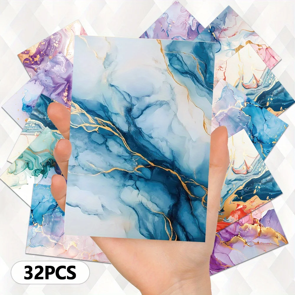 32PCS Marble Stripe Theme Series Postcards, Colorful Marble Texture, Suitable for Handmade Bookmaking and DIY Diary Writing
