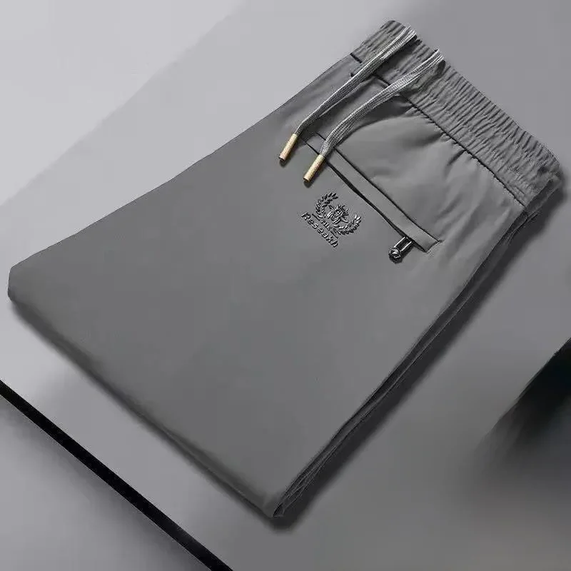 

Ice Silk Qui Dry Summer Sport Casual Pants Dstring Elastic Waist Busin Men's Pants Straight Loose Long Trousers