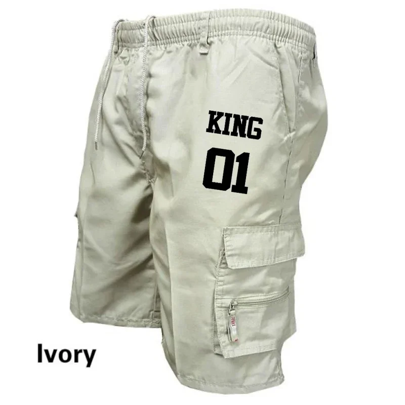 Men Shorts Overalls King 01 Printed Jogging Short Pants Casual Summer Cargo Shorts Multiple Pockets Loose Knee Length Trousers